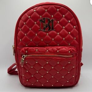 NWT Badgley Mischka Red Quilted Backpack with Gold Studs